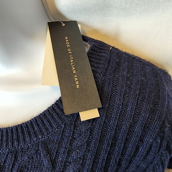 NWT Banana Republic Wool Cashmere Banana Sweater Peplum Hem Navy White Size SP - Picture 8 of 16